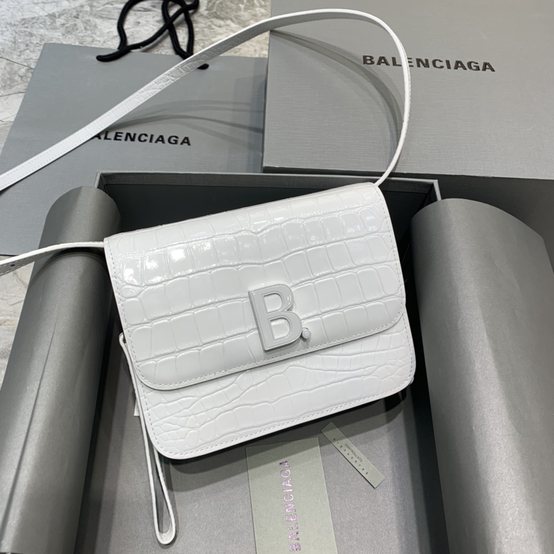 Balenciaga Small Woc Crocodile Embossed Shoulder Bag White